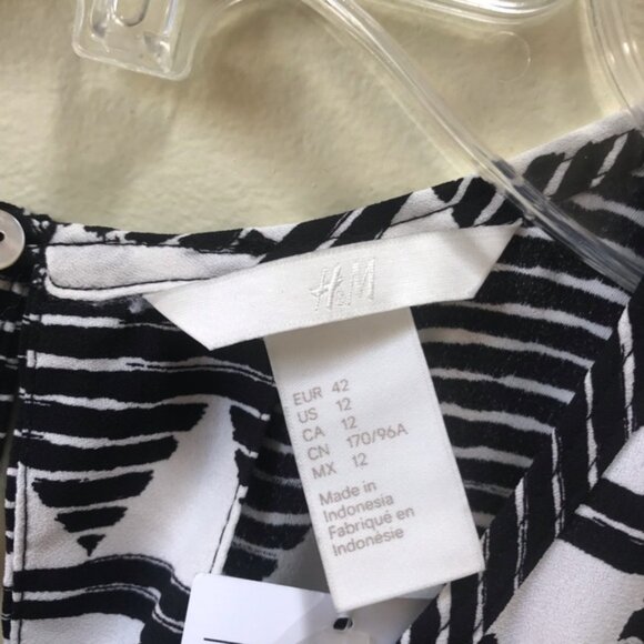 H&M NEW Print Maxi Boho Dress Sleeveless Elastic Waist Back Slit Black White 12 - Picture 12 of 16